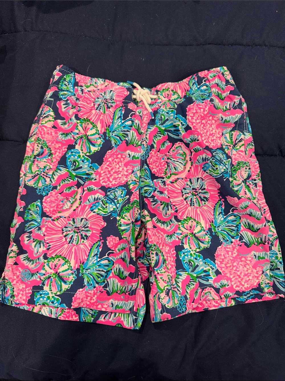 Lilly Pulitzer Kids Floral Swim Trunks - Navy, Hot Pink, Teal